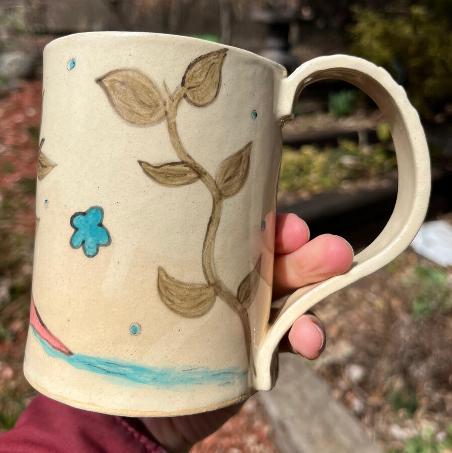 Tall snail mug (underglaze, texture) - $55